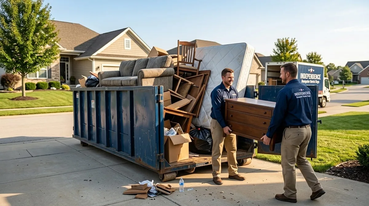 Roll-off dumpster filled with household junk