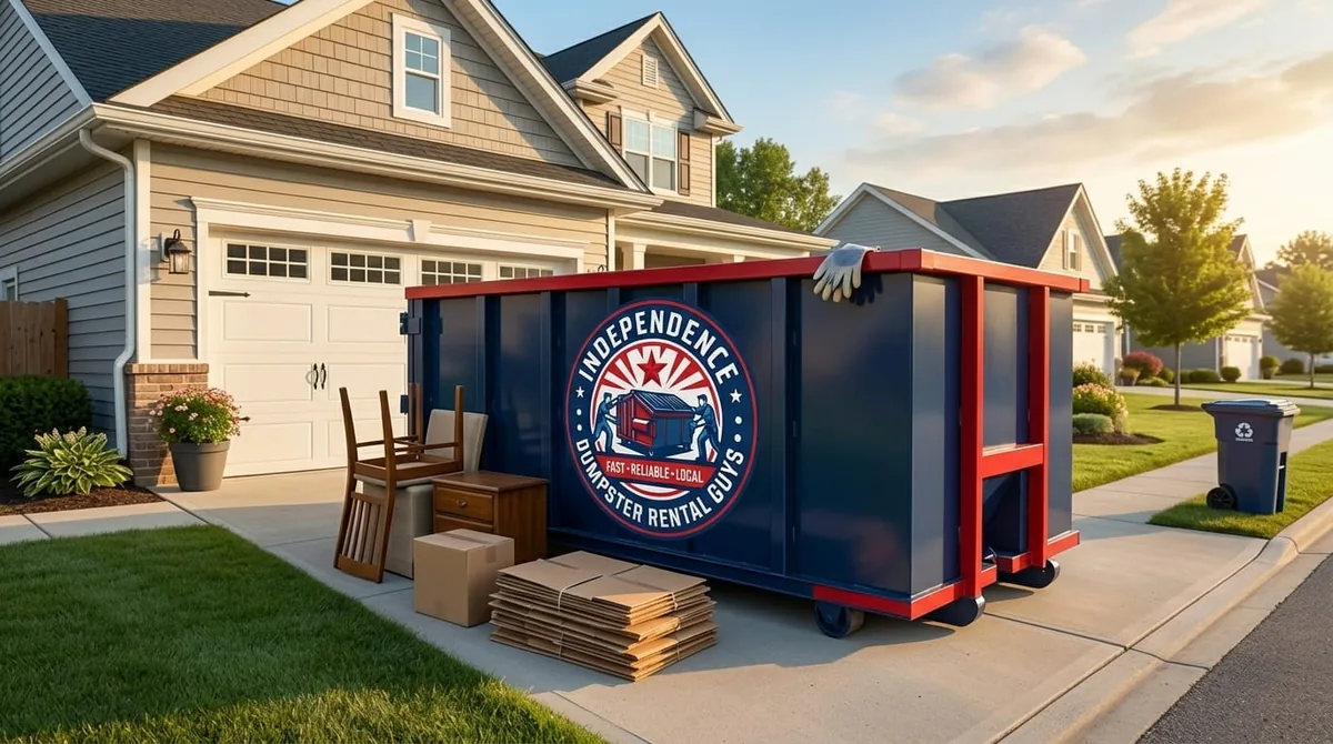 Residential roll-off dumpster in an Independence driveway